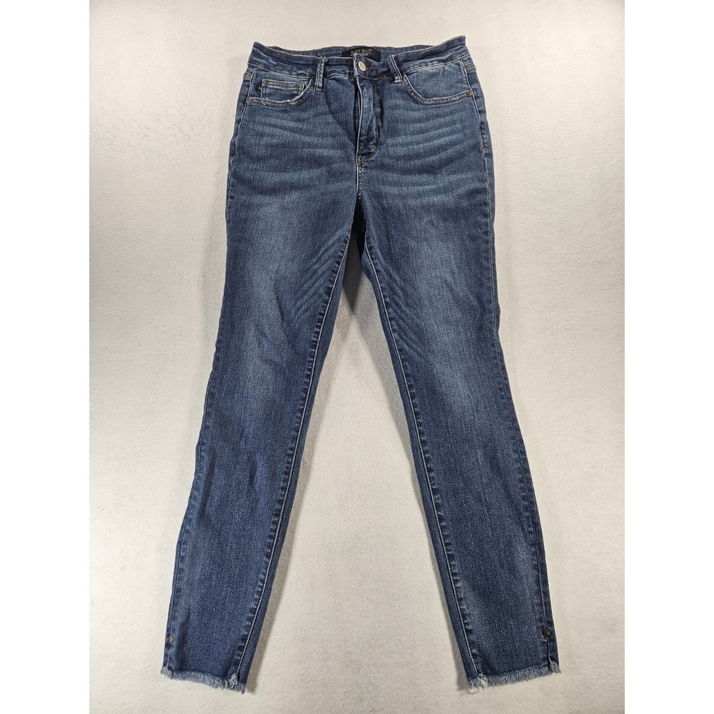 Judy Blue Jeans Women 9/29 Slim Fit High Rise Blue Denim Stretch Frayed Raw Hem